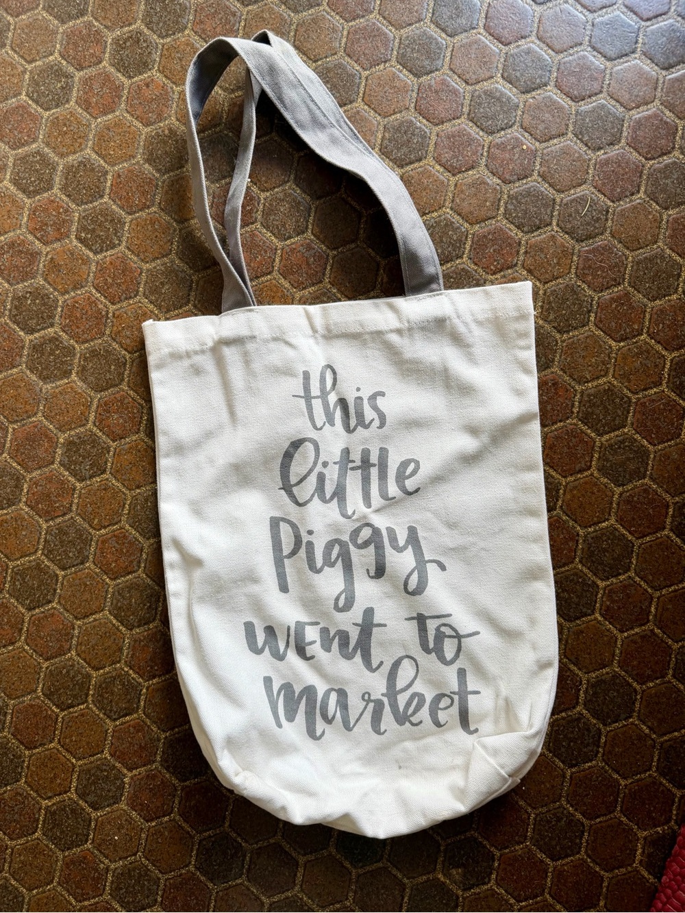 Canvas Market Tote Bag in Cream with Gray Script
